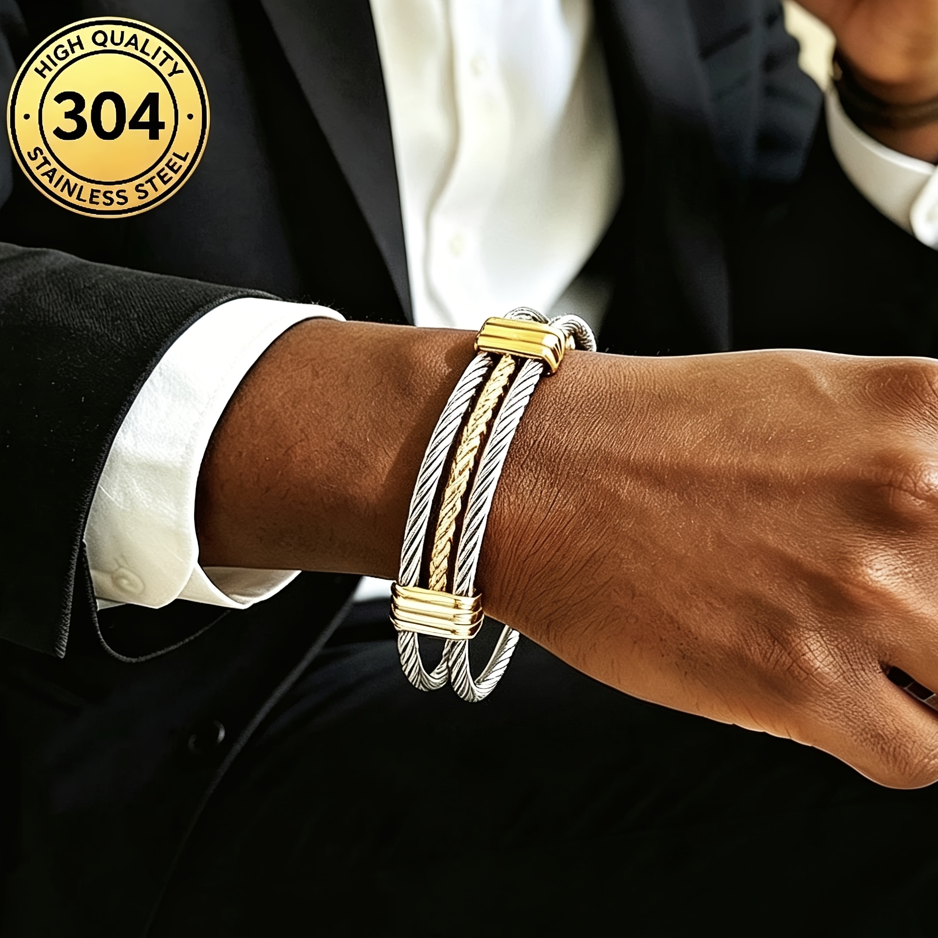 Minimalist Two-Tone Double Strand Cable Bracelet, Adjustable Gift